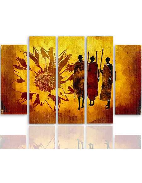 Composition de 5 tableaux GUERRIERS AFRICAINS imprimé sur toile - par Feeby