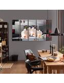 Tableau orchidée blanche en mise en situation dans une salle à manger au mobilier en bois