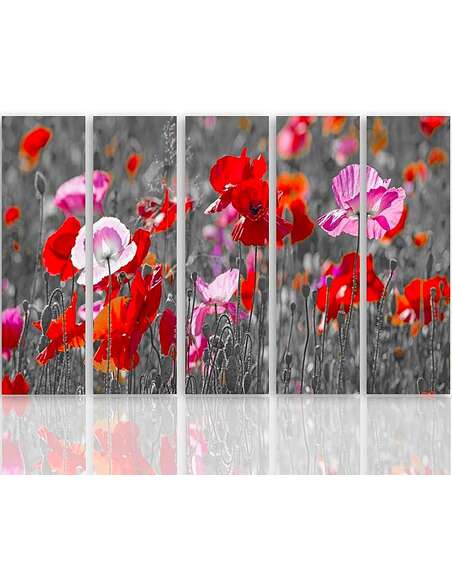 Composition de 5 tableaux COQUELICOTS ROUGES imprimé sur toile - par Feeby