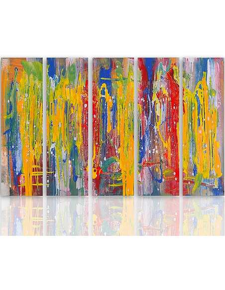 Composition de 5 tableaux PEINTURES ABSTRACTION imprimé sur toile - par Feeby