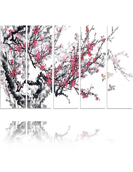 Composition de 5 tableaux CERISE JAPONAISE imprimé sur toile - par Feeby