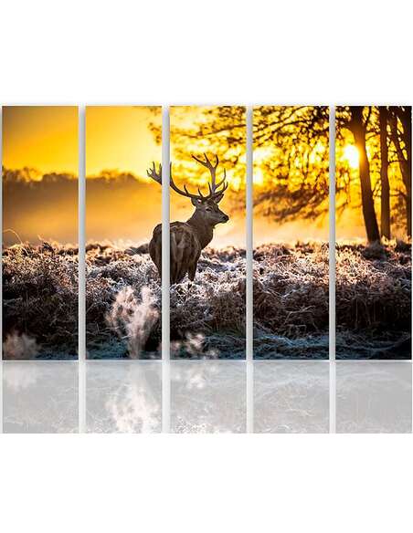 Composition de 5 tableaux COUCHER DE SOLEIL CERFS imprimé sur toile - par Feeby