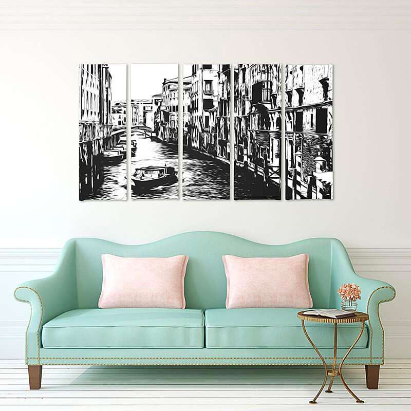 Composition de 5 tableaux CANAL DE VENISE imprimé sur toile - par Feeby