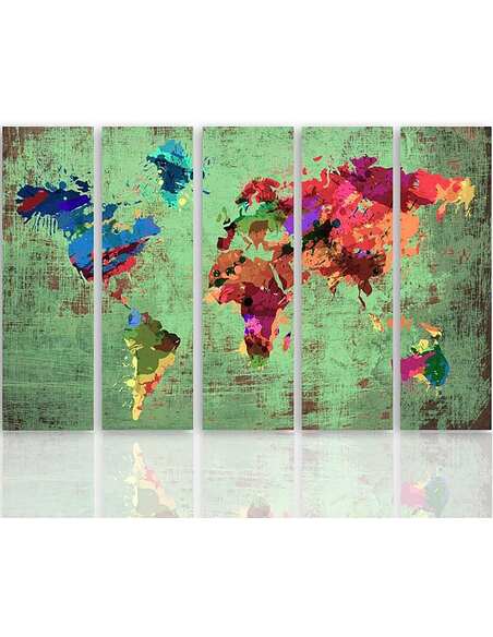 Composition de 5 tableaux COULEUR CARTE DU MONDE 3 imprimé sur toile - par Feeby