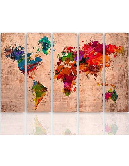 Composition de 5 tableaux 4 CARTE COULEUR DU MONDE imprimé sur toile - par Feeby