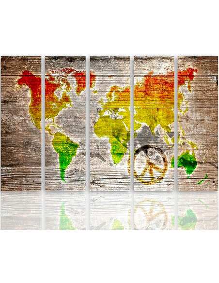 Composition de 5 tableaux CARTE DU MONDE COULEUR PACIFISTE imprimé sur toile - par Feeby
