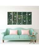Composition de 5 tableaux GOUTTES DE PLUIE SUR UNE FEUILLE imprimé sur toile - par Feeby