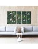 Composition de 5 tableaux GOUTTES DE PLUIE SUR UNE FEUILLE imprimé sur toile - par Feeby