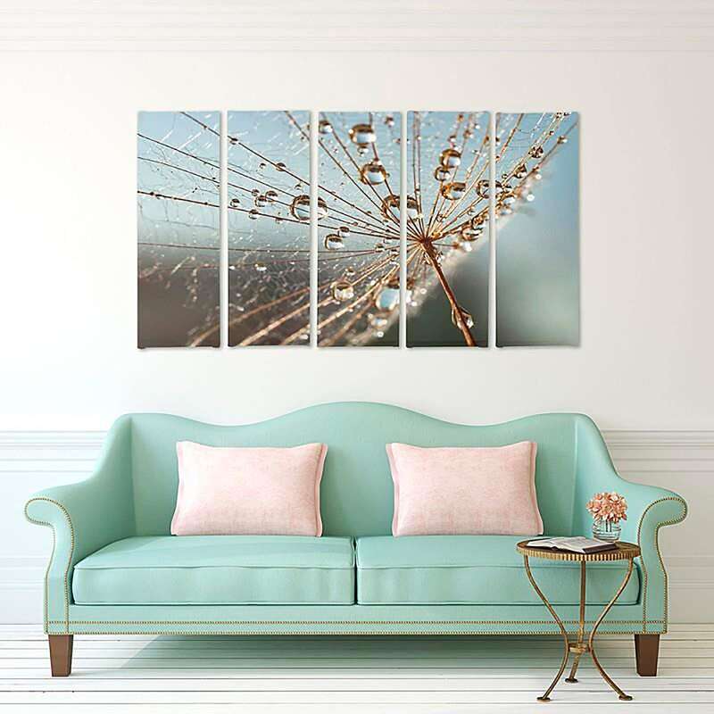 Composition de 5 tableaux DES GOUTTES DE ROSÉE ET COBWEB imprimé sur toile - par Feeby