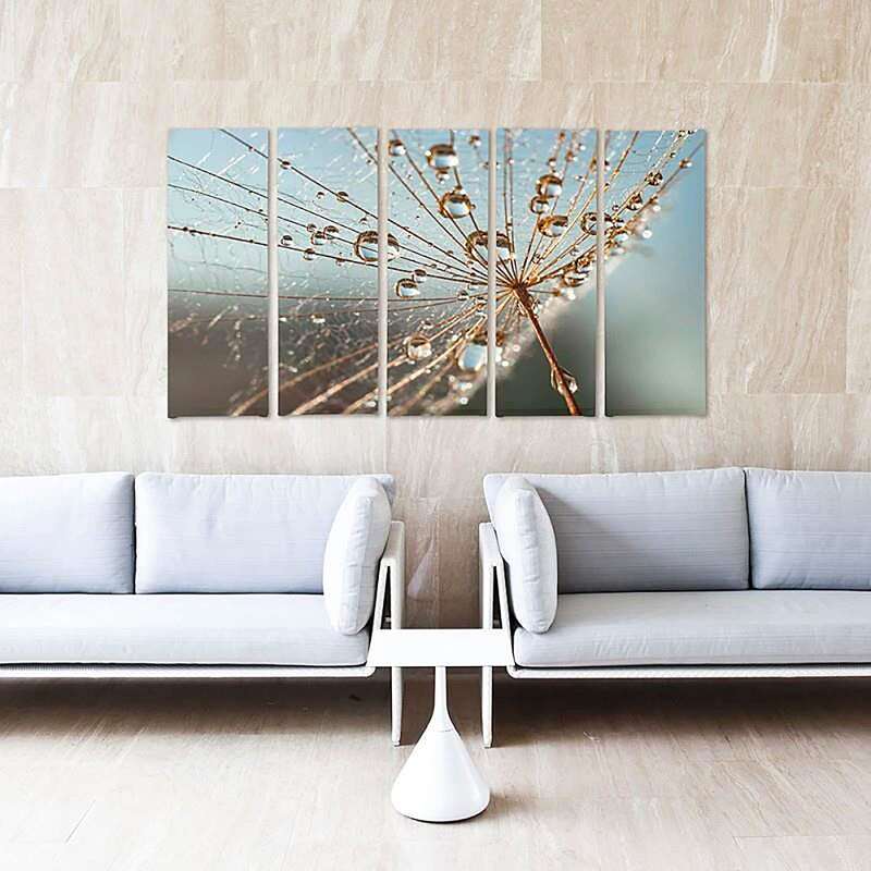 Composition de 5 tableaux DES GOUTTES DE ROSÉE ET COBWEB imprimé sur toile - par Feeby