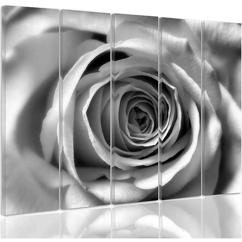 Composition de 5 tableaux FLEUR ROSE imprimé sur toile - par Feeby