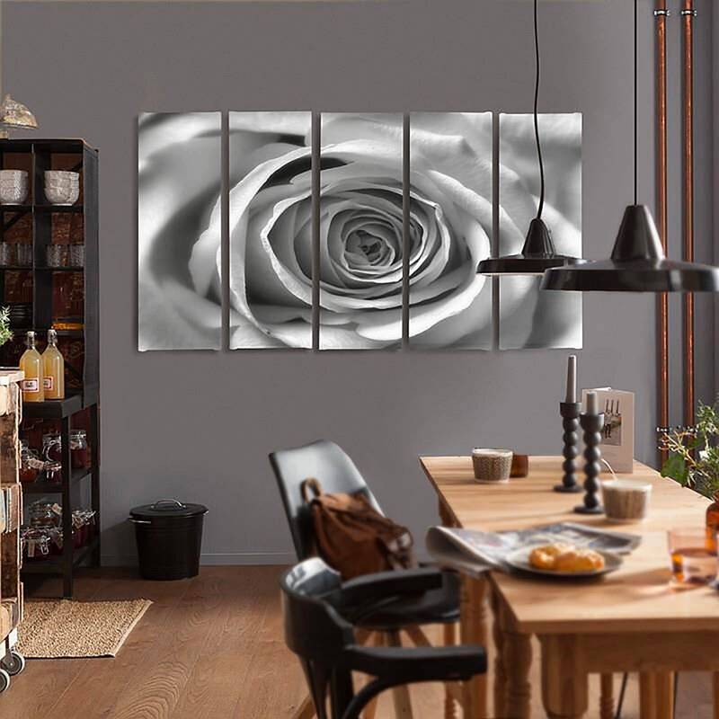 Composition de 5 tableaux FLEUR ROSE imprimé sur toile - par Feeby