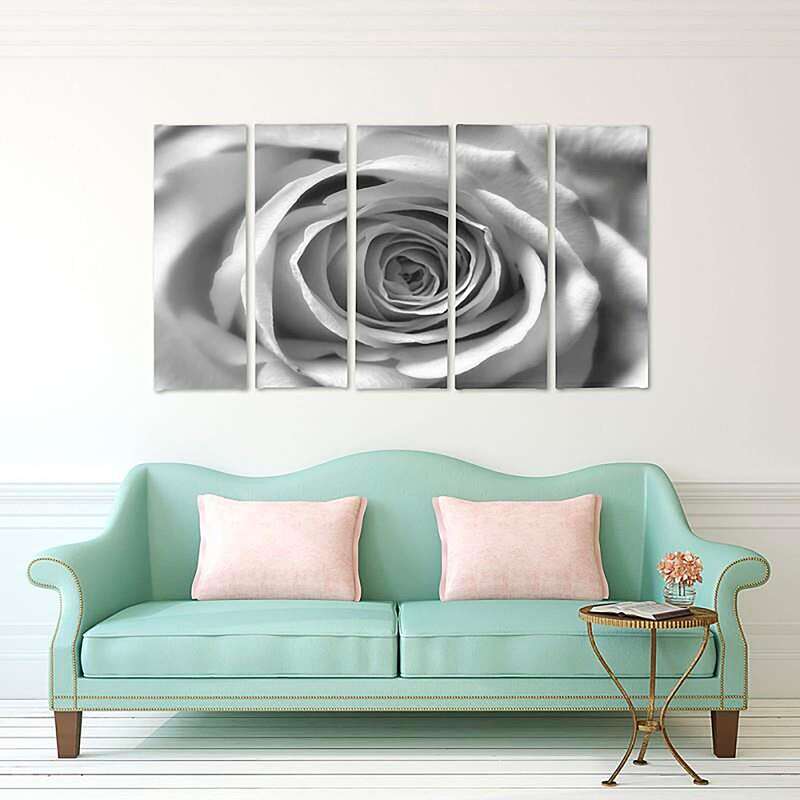 Composition de 5 tableaux FLEUR ROSE imprimé sur toile - par Feeby