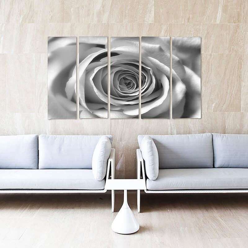 Composition de 5 tableaux FLEUR ROSE imprimé sur toile - par Feeby