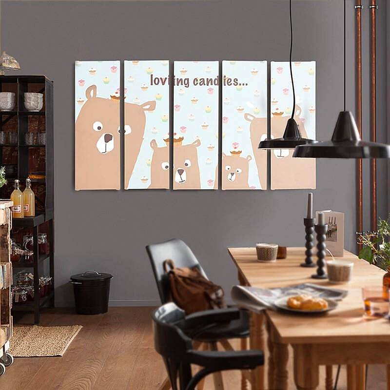 Composition de 5 tableaux LE BONBONS AIMER imprimé sur toile - par Feeby