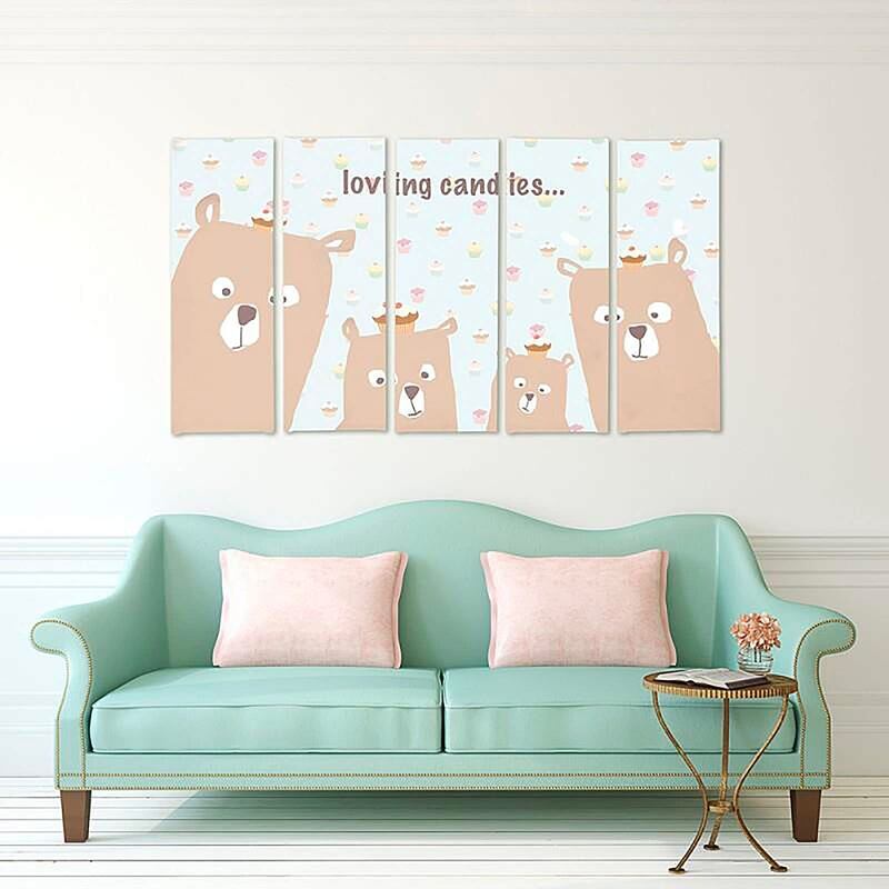 Composition de 5 tableaux LE BONBONS AIMER imprimé sur toile - par Feeby