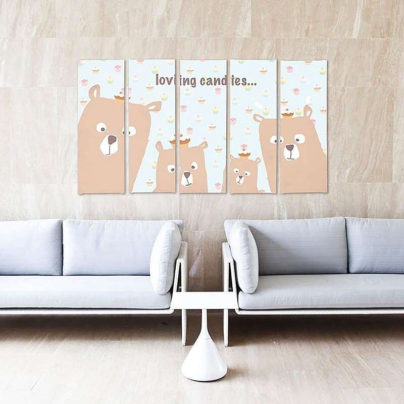 Composition de 5 tableaux LE BONBONS AIMER imprimé sur toile - par Feeby