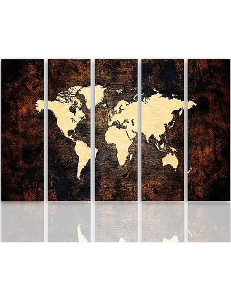 Composition de 5 tableaux DE CARTE DU MONDE SUR LA SCÈNE 2 imprimé sur toile - par Feeby