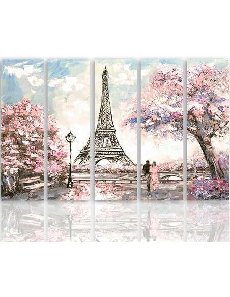 Composition de 5 tableaux LE PRINTEMPS À PARIS imprimé sur toile - par Feeby