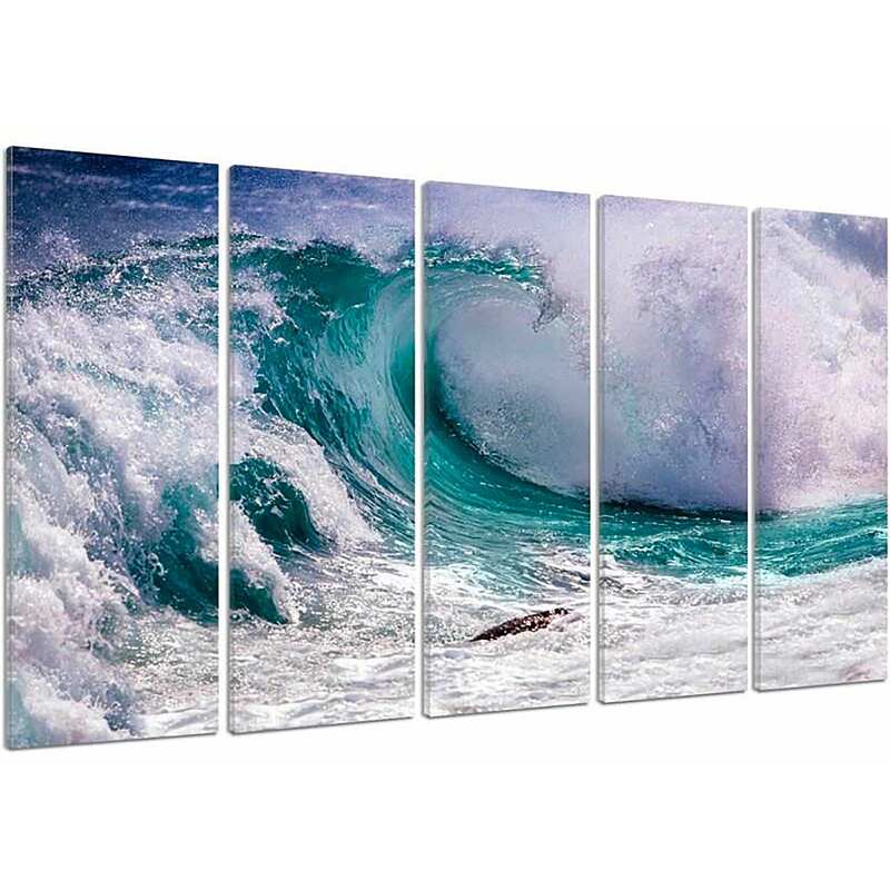 Composition de 5 tableaux VAGUE AGITÉ imprimé sur toile - par Feeby