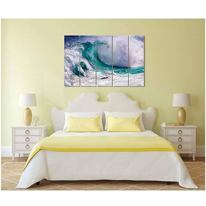 Composition de 5 tableaux VAGUE AGITÉ imprimé sur toile - par Feeby