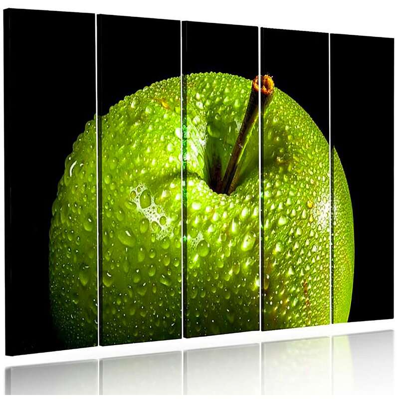Composition de 5 tableaux POMME VERTE imprimé sur toile - par Feeby