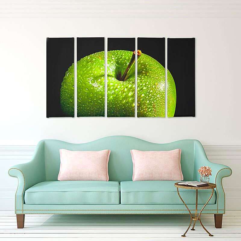 Composition de 5 tableaux POMME VERTE imprimé sur toile - par Feeby