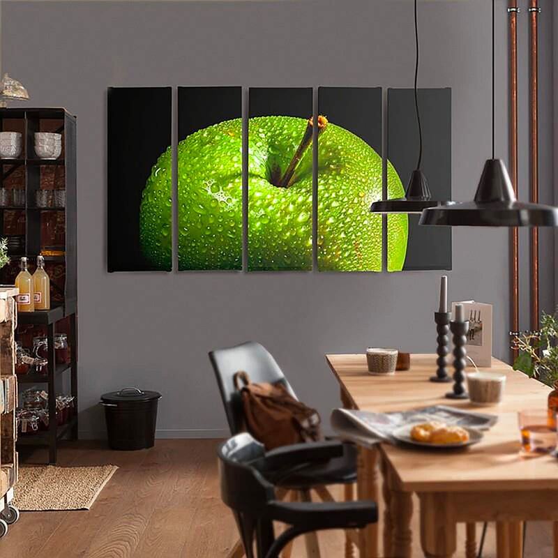 Composition de 5 tableaux POMME VERTE imprimé sur toile - par Feeby