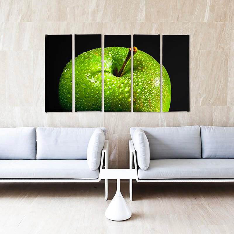Composition de 5 tableaux POMME VERTE imprimé sur toile - par Feeby