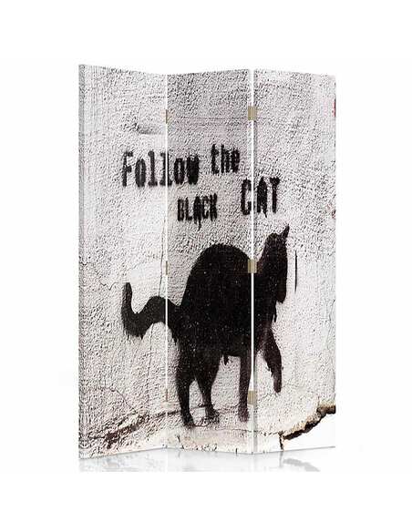 Paravent 3 volets SUIVREZ LE CHAT NOIR - par Feeby