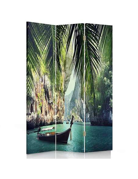 Paravent 3 volets LE BATEAU SOUS LES TROPIQUES - par Feeby