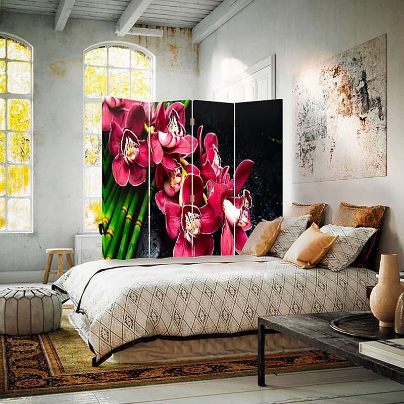 Paravent 4 volets LES ORCHID BORDEAUX - par Feeby