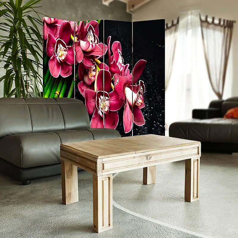 Paravent 4 volets LES ORCHID BORDEAUX - par Feeby
