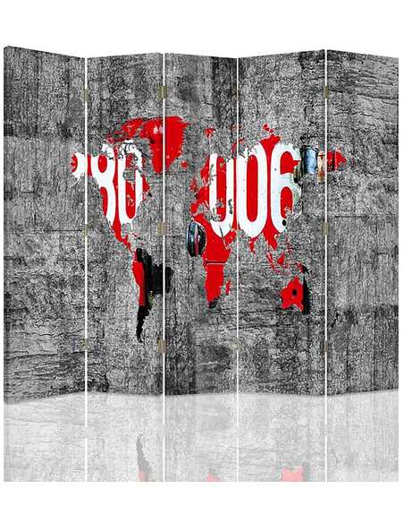 Paravent 5 volets CARTE DU MONDE SUR LE MUR - par Feeby