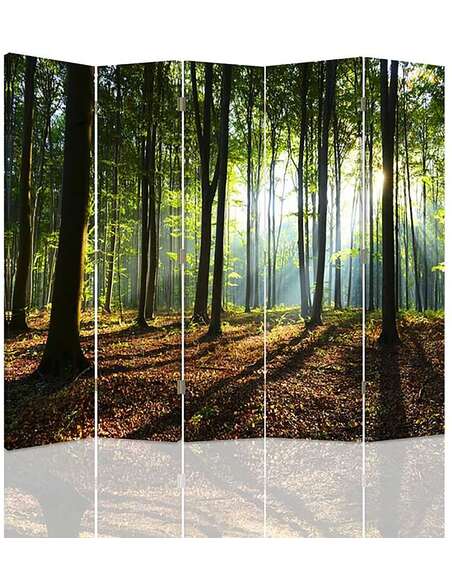 Paravent 5 volets LES RAYONS DU SOLEIL DANS LA FORÊT - par Feeby