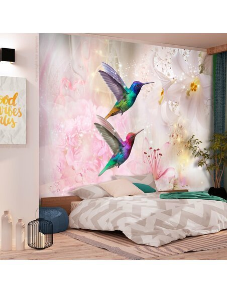 Papier peint COLOURFUL HUMMINGBIRDS ROSE 