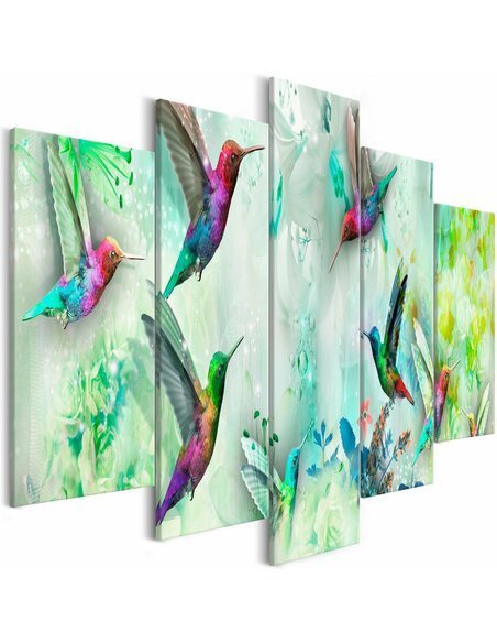 Tableau COLOURFUL HUMMINGBIRDS WIDE GREEN 