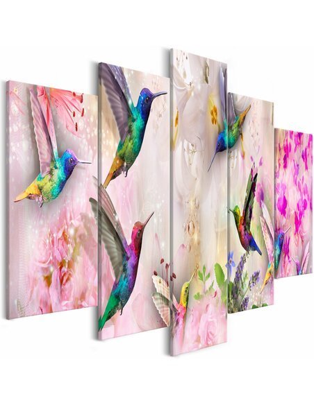 Tableau COLOURFUL HUMMINGBIRDS WIDE PINK 