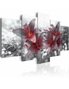 Tableau fleurs de déesse en lys rouges sur fond gris argenté