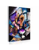 Tableau club de jazz en toile abstraite aux tons bleus, violets et ocre