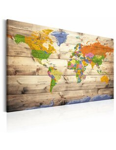 Tableau MAP ON WOOD COLOURFUL TRAVELS 