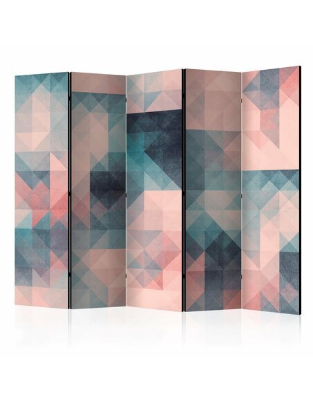 Paravent 5 volets PIXELS VERT & ROSE 