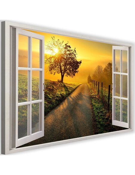 Tableau window, sunset over the road imprimé sur toile