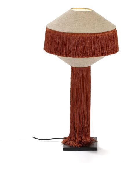 Lampe de Table avec abat-jour 30x30x62 Métal Noir/Lin Naturel/Toile Ocre