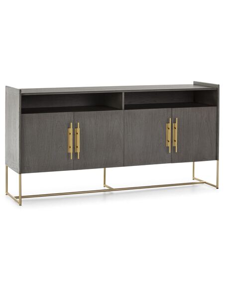Buffet 180x46x94 Bois Gris/Métal Doré
