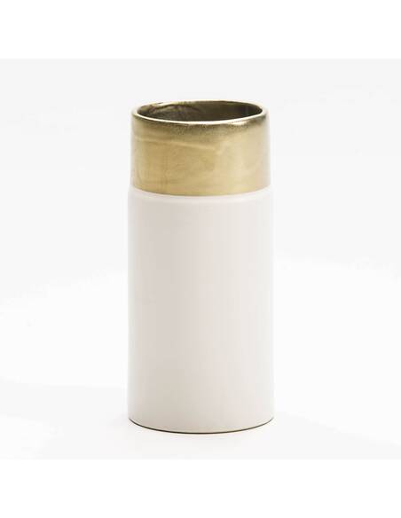 Vase à fleurs 11x11x24 Céramique Blanc/Doré