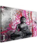 Tableau bouddha et bambou rose et gris, vue de face