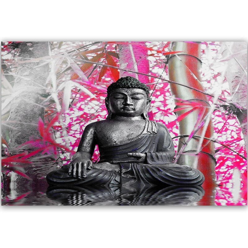 Tableau bouddha et bambou, vue de face en fond blanc