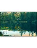 Tableau maison du lac 3 vu de face, cabane au bord d'un lac entouré de forêt