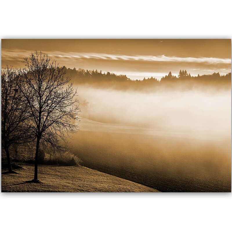 Tableau brouillard sur le lac 1, vue frontale d'un paysage brumeux aux teintes sépia